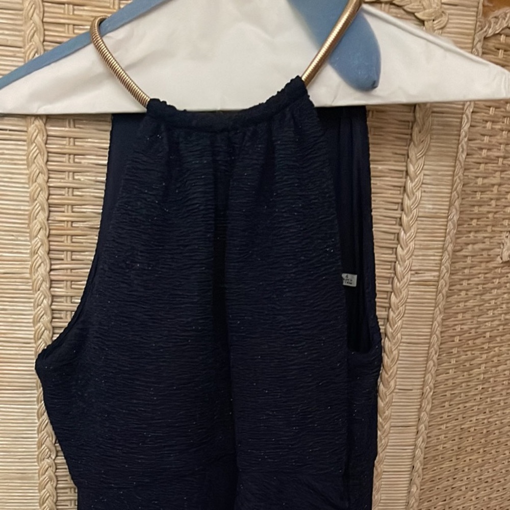 Navy blue sprinkle with gold neck halter dress
